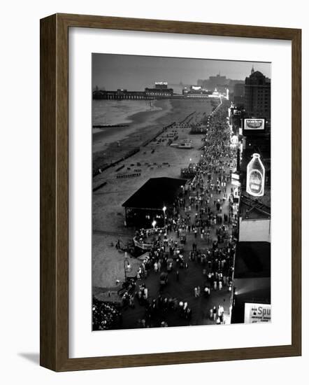 Aerial at Dusk of Beach, Boardwalk and Pier of Resort and Convention City-Alfred Eisenstaedt-Framed Photographic Print