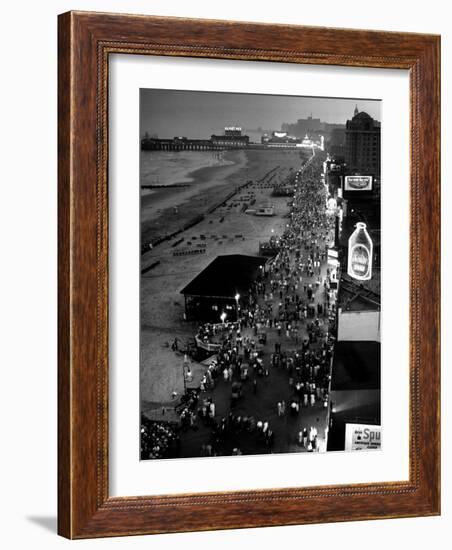 Aerial at Dusk of Beach, Boardwalk and Pier of Resort and Convention City-Alfred Eisenstaedt-Framed Photographic Print