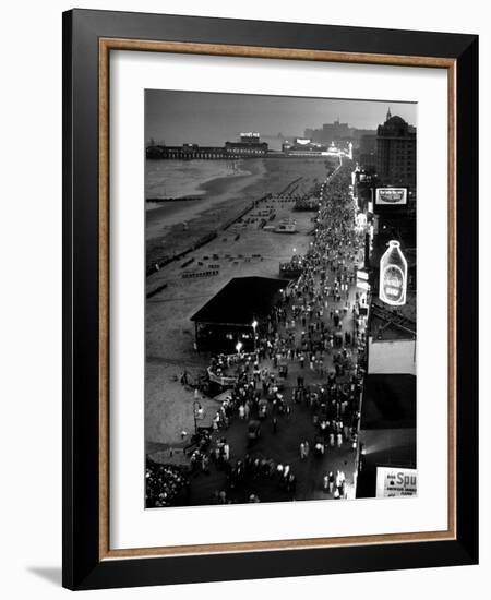 Aerial at Dusk of Beach, Boardwalk and Pier of Resort and Convention City-Alfred Eisenstaedt-Framed Photographic Print