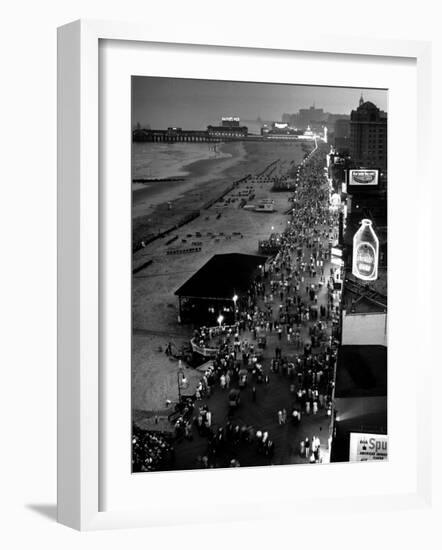 Aerial at Dusk of Beach, Boardwalk and Pier of Resort and Convention City-Alfred Eisenstaedt-Framed Photographic Print