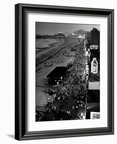 Aerial at Dusk of Beach, Boardwalk and Pier of Resort and Convention City-Alfred Eisenstaedt-Framed Photographic Print
