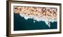 Aerial drone photo of surfers riding Pacific Ocean waves in San Diego, California at Sunset Cliffs-David Chang-Framed Photographic Print