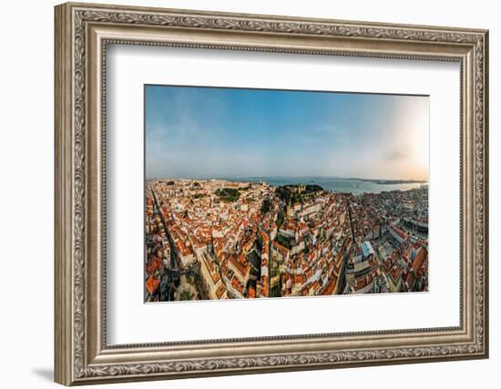 Aerial drone view of Baixa District, facing south towards the Tagus River-Alexandre Rotenberg-Framed Photographic Print