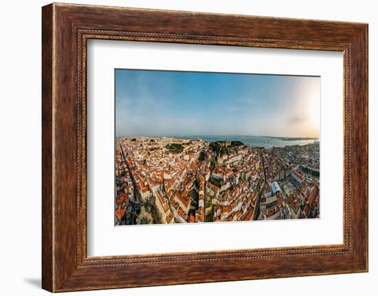 Aerial drone view of Baixa District, facing south towards the Tagus River-Alexandre Rotenberg-Framed Photographic Print