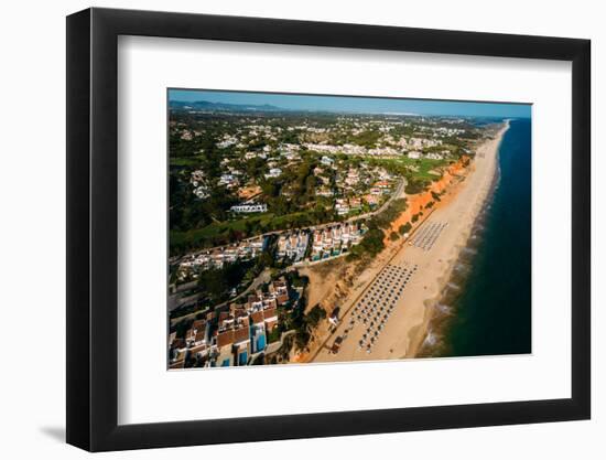 Aerial drone view of Vale do Lobo Beach, iconic beachfront resort and home-Alexandre Rotenberg-Framed Photographic Print