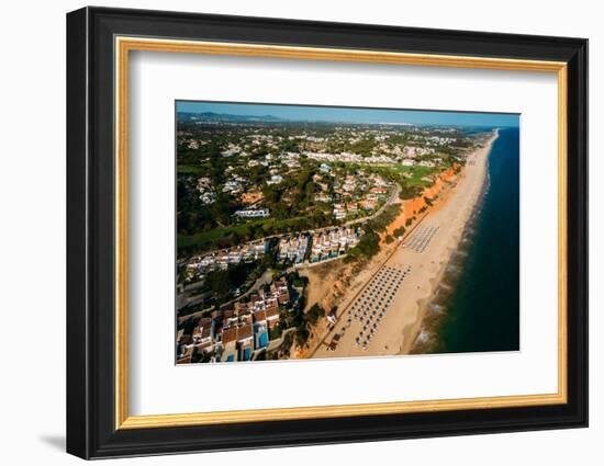 Aerial drone view of Vale do Lobo Beach, iconic beachfront resort and home-Alexandre Rotenberg-Framed Photographic Print