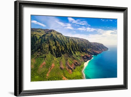 Aerial Landscape View of Spectacular Na Pali Coast, Kauai, Hawaii, USA-Martin M303-Framed Photographic Print