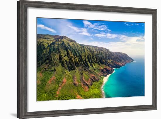 Aerial Landscape View of Spectacular Na Pali Coast, Kauai, Hawaii, USA-Martin M303-Framed Photographic Print