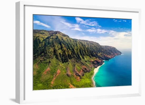 Aerial Landscape View of Spectacular Na Pali Coast, Kauai, Hawaii, USA-Martin M303-Framed Photographic Print