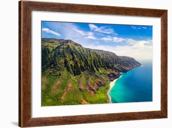 Aerial Landscape View of Spectacular Na Pali Coast, Kauai, Hawaii, USA-Martin M303-Framed Photographic Print