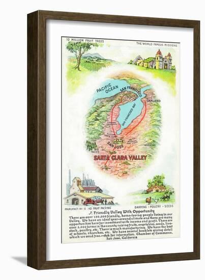 Aerial Map of Santa Clara County with Sites - Santa Clara Valley, CA-Lantern Press-Framed Art Print