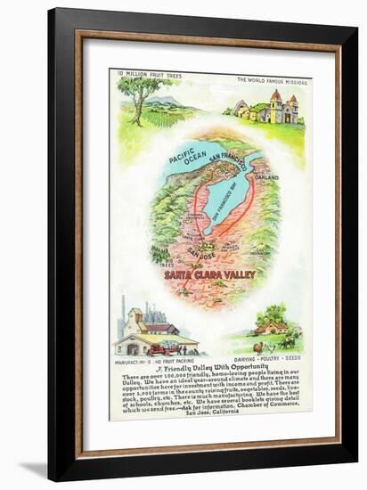 Aerial Map of Santa Clara County with Sites - Santa Clara Valley, CA-Lantern Press-Framed Art Print