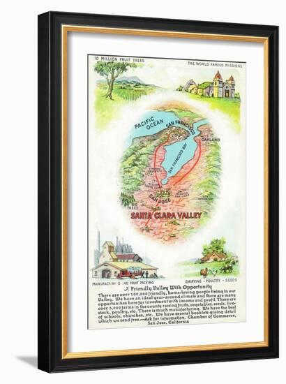 Aerial Map of Santa Clara County with Sites - Santa Clara Valley, CA-Lantern Press-Framed Art Print