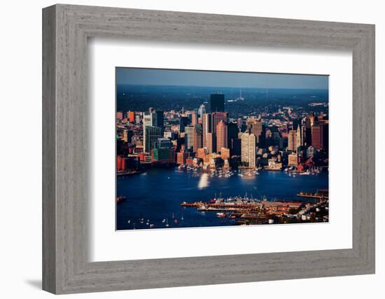 Aerial morning View of Boston Skyline and Financial District and Wharf area, Boston, MA-null-Framed Photographic Print