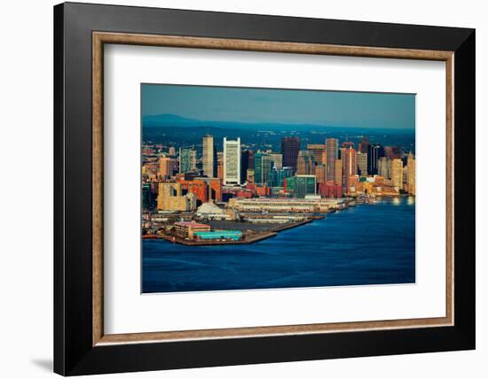 Aerial morning View of Boston Skyline and Financial District and Wharf area, Boston, MA-null-Framed Photographic Print