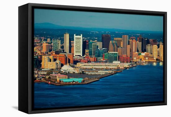 Aerial morning View of Boston Skyline and Financial District and Wharf area, Boston, MA-null-Framed Premier Image Canvas