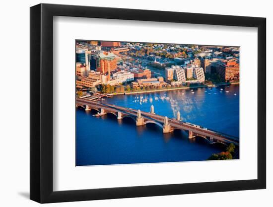 Aerial morning View of Longfellow Arched Bridge over Charles River to Cambridge, Boston, MA-null-Framed Photographic Print