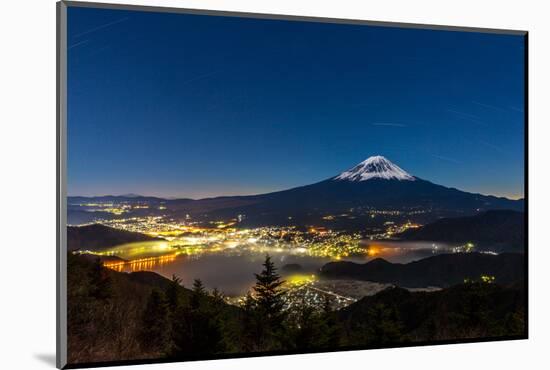 Aerial Mount Fuji with Kawaguchiko Lake at Night-vichie81-Mounted Photographic Print