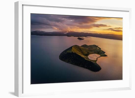 Aerial of a Small Island Named Sandey in Thingvallavatn or Lake Thingvellir, Iceland-Arctic-Images-Framed Photographic Print
