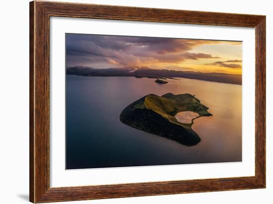 Aerial of a Small Island Named Sandey in Thingvallavatn or Lake Thingvellir, Iceland-Arctic-Images-Framed Photographic Print