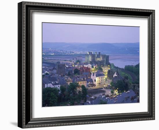 Aerial of Conway and Castle, UNESCO World Heritage Site, Gwynedd, North Wales, United Kingdom-Rainford Roy-Framed Photographic Print