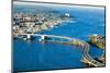 Aerial of downtown Portland, Maine showing Maine Medical Center, Commercial street, Old Port, Ba...-null-Mounted Photographic Print