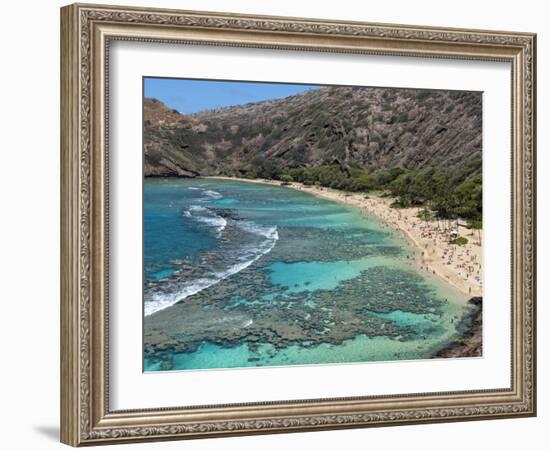 Aerial of Hanauma Bay Reef Snorkelers Near Oahu, Hawaii-Bill Bachmann-Framed Photographic Print