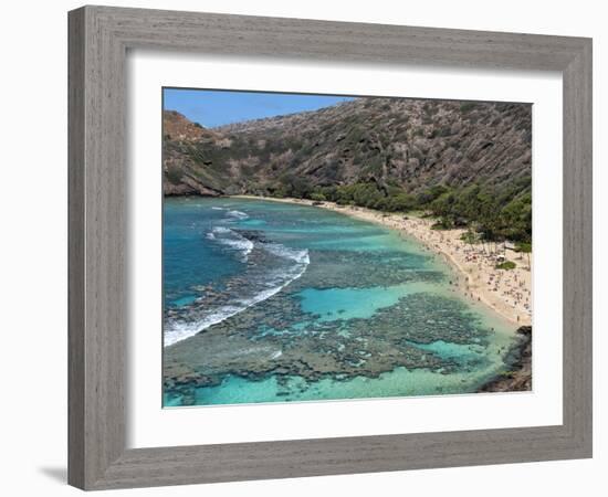 Aerial of Hanauma Bay Reef Snorkelers Near Oahu, Hawaii-Bill Bachmann-Framed Photographic Print