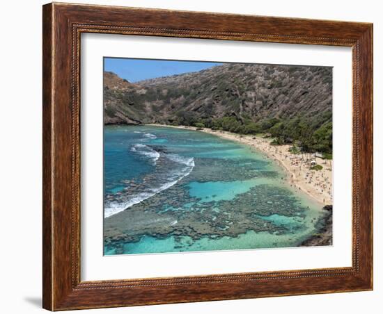 Aerial of Hanauma Bay Reef Snorkelers Near Oahu, Hawaii-Bill Bachmann-Framed Photographic Print