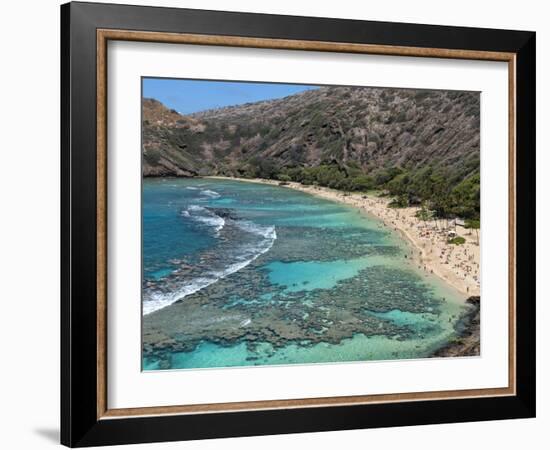 Aerial of Hanauma Bay Reef Snorkelers Near Oahu, Hawaii-Bill Bachmann-Framed Photographic Print