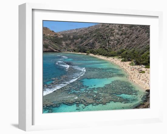 Aerial of Hanauma Bay Reef Snorkelers Near Oahu, Hawaii-Bill Bachmann-Framed Photographic Print