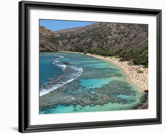 Aerial of Hanauma Bay Reef Snorkelers Near Oahu, Hawaii-Bill Bachmann-Framed Photographic Print