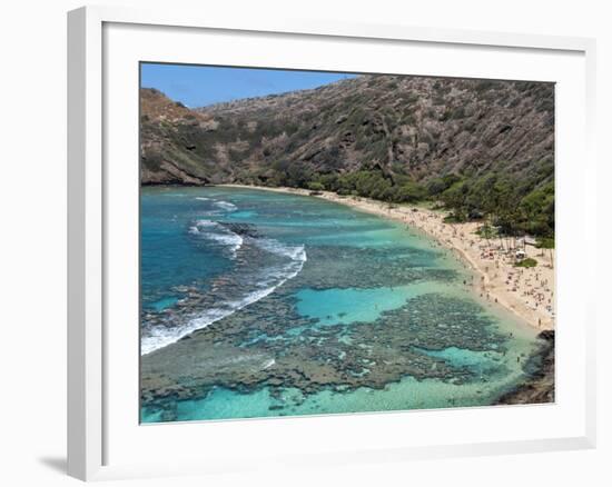 Aerial of Hanauma Bay Reef Snorkelers Near Oahu, Hawaii-Bill Bachmann-Framed Photographic Print