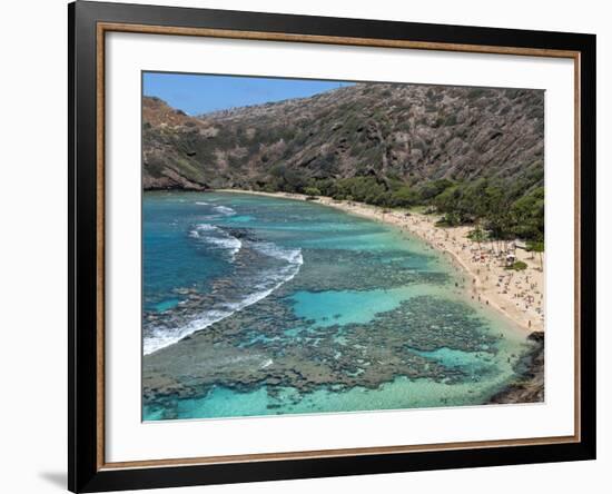 Aerial of Hanauma Bay Reef Snorkelers Near Oahu, Hawaii-Bill Bachmann-Framed Photographic Print