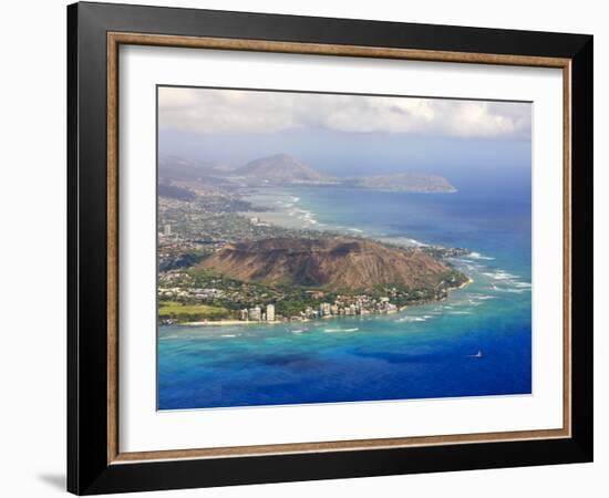 Aerial of Honolulu and Diamond Head, Oahu, Hawaii-Michael DeFreitas-Framed Photographic Print
