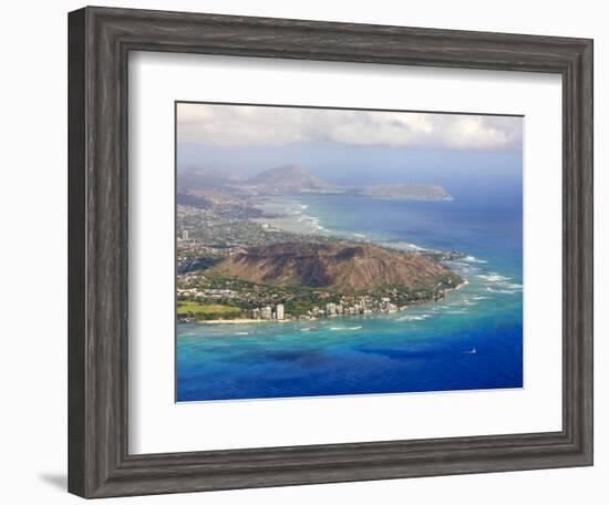 Aerial of Honolulu and Diamond Head, Oahu, Hawaii-Michael DeFreitas-Framed Photographic Print