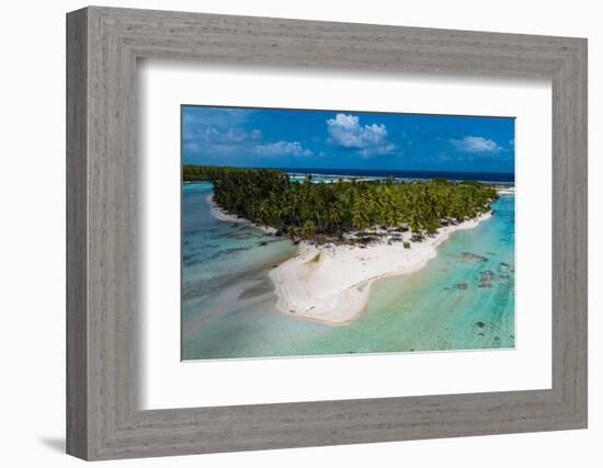 Aerial of little island with white sand beach, the Ile aux Recifs, Rangiroa atoll, Tuamotus-Michael Runkel-Framed Photographic Print