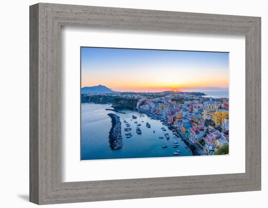 Aerial of Marina di Corricella at Sunset, Procida, Flegrean Islands, Campania, Italy, Europe-Neil Farrin-Framed Photographic Print