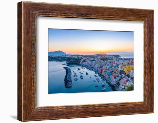 Aerial of Marina di Corricella at Sunset, Procida, Flegrean Islands, Campania, Italy, Europe-Neil Farrin-Framed Photographic Print