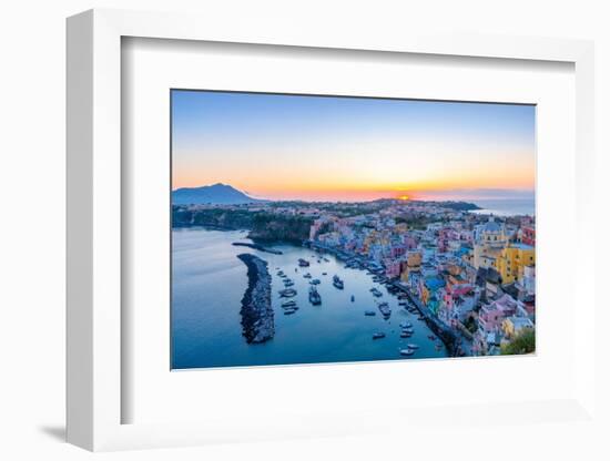 Aerial of Marina di Corricella at Sunset, Procida, Flegrean Islands, Campania, Italy, Europe-Neil Farrin-Framed Photographic Print