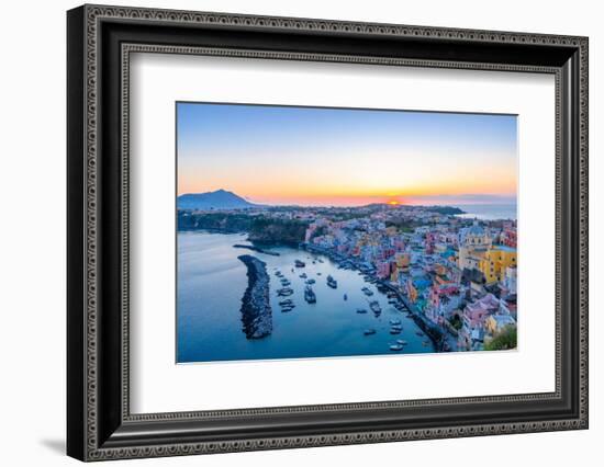 Aerial of Marina di Corricella at Sunset, Procida, Flegrean Islands, Campania, Italy, Europe-Neil Farrin-Framed Photographic Print