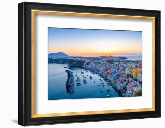 Aerial of Marina di Corricella at Sunset, Procida, Flegrean Islands, Campania, Italy, Europe-Neil Farrin-Framed Photographic Print