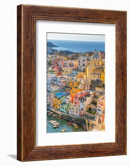 Aerial of Marina di Corricella at Sunset, Procida, Flegrean Islands, Campania, Italy, Europe-Neil Farrin-Framed Photographic Print