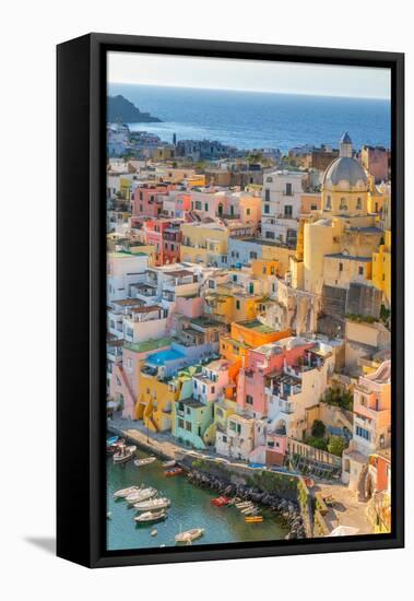 Aerial of Marina di Corricella at Sunset, Procida, Flegrean Islands, Campania, Italy, Europe-Neil Farrin-Framed Premier Image Canvas