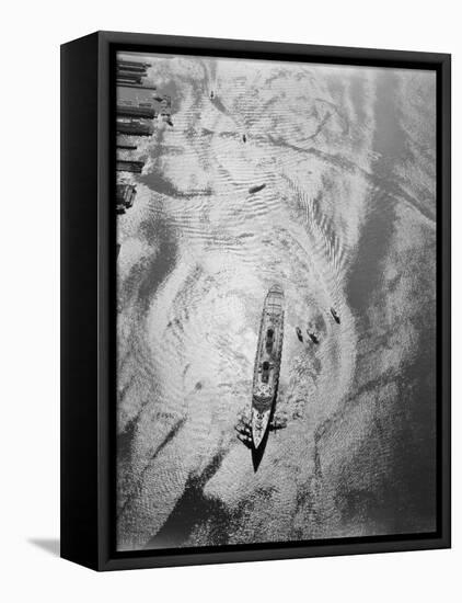 Aerial of Ocean Liner Queen Elizabeth. 1951-Margaret Bourke-White-Framed Premier Image Canvas