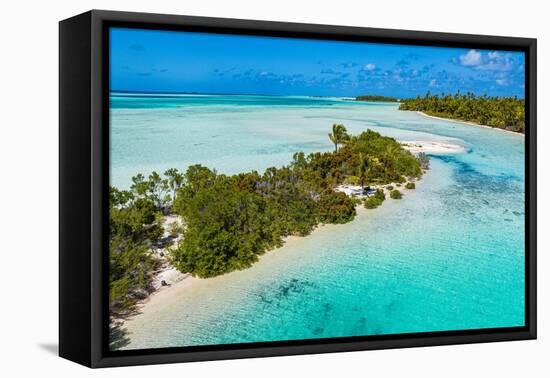 Aerial of the blue lagoon, Fakarava, Tuamotu archipelago, French Polynesia-Michael Runkel-Framed Premier Image Canvas