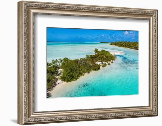 Aerial of the blue lagoon, Fakarava, Tuamotu archipelago, French Polynesia-Michael Runkel-Framed Photographic Print