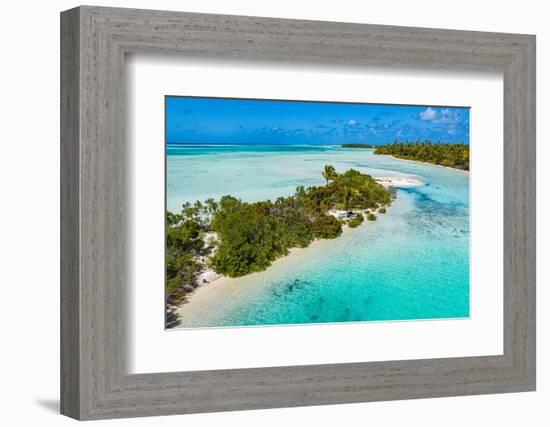 Aerial of the blue lagoon, Fakarava, Tuamotu archipelago, French Polynesia-Michael Runkel-Framed Photographic Print