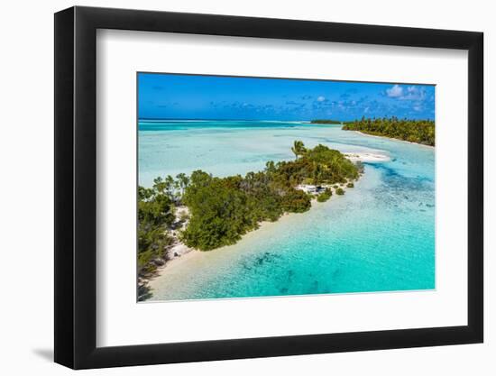 Aerial of the blue lagoon, Fakarava, Tuamotu archipelago, French Polynesia-Michael Runkel-Framed Photographic Print