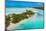 Aerial of the blue lagoon, Fakarava, Tuamotu archipelago, French Polynesia-Michael Runkel-Mounted Photographic Print